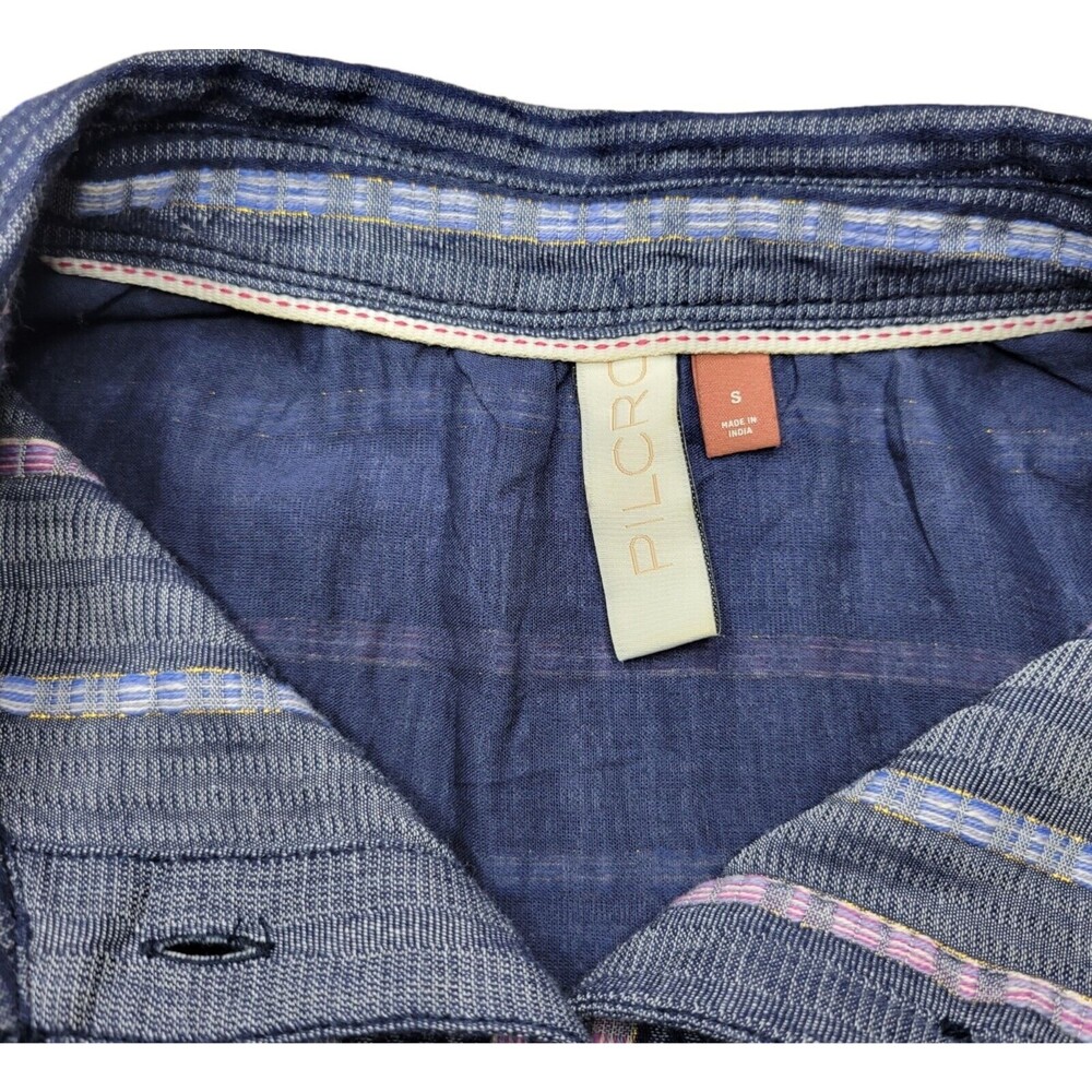 Pilcro The Bo Boyfriend Embroidered Oversized Small Button down Shirt Blue Stipe - Picture 7 of 9
